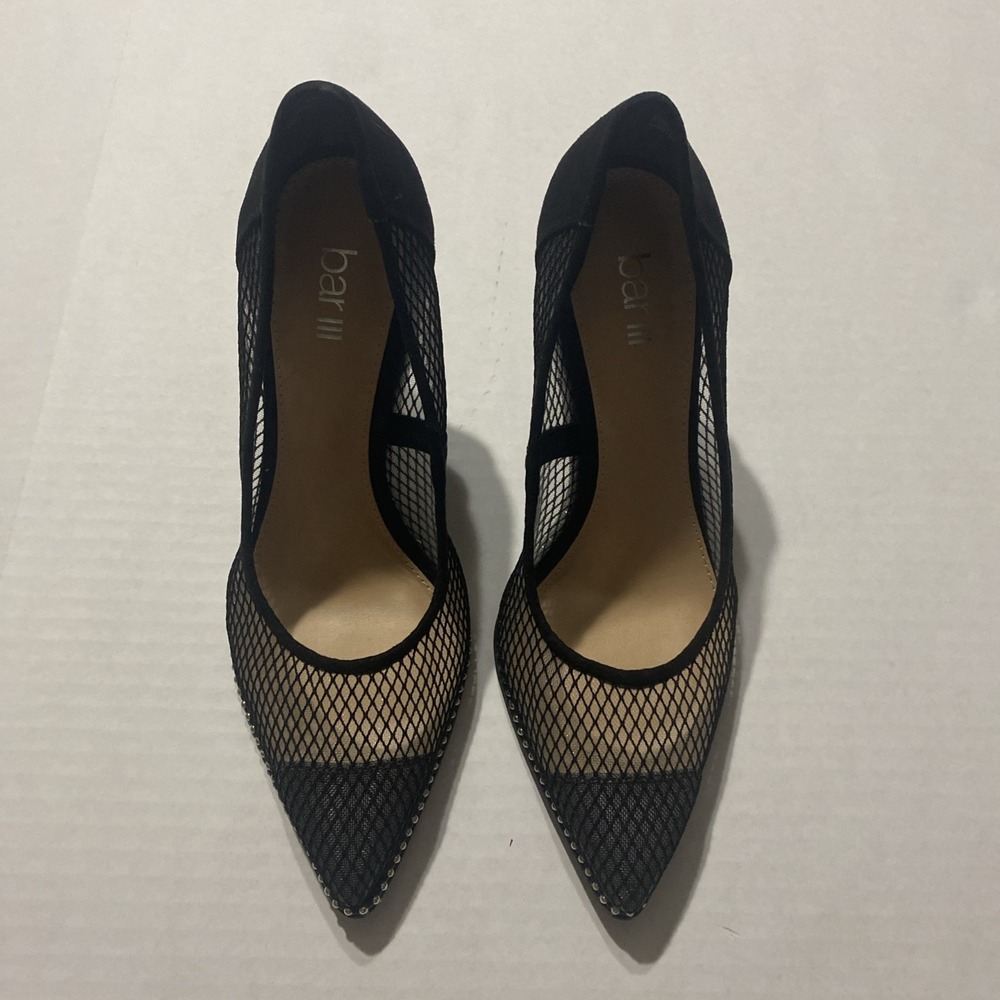 Bar III Black Mesh Pointed Toe Stiletto Pumps with Stud Detail Size 7.5M - Picture 2 of 9